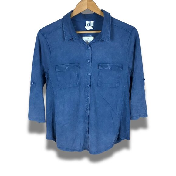 CABLE & GAUGE Blue Wash 100% Cotton Soft Button-Down Shirt NWT LARGE - Picture 1 of 7